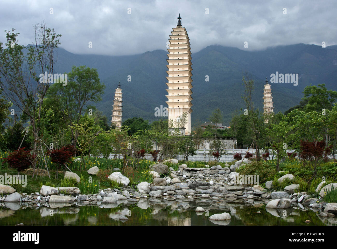 Tre Pagode di Dali, Yunnan, Cina Foto Stock