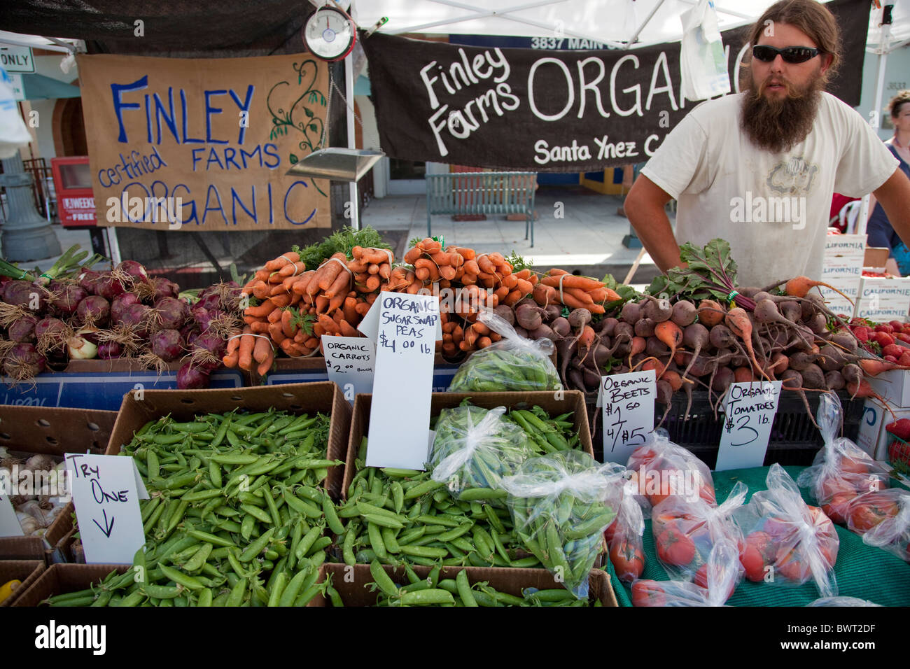 Prodotti biologici per la vendita presso la città di Culver mercato agricolo il martedì pomeriggio, Culver City, Los Angeles, California, Stati Uniti d'America Foto Stock
