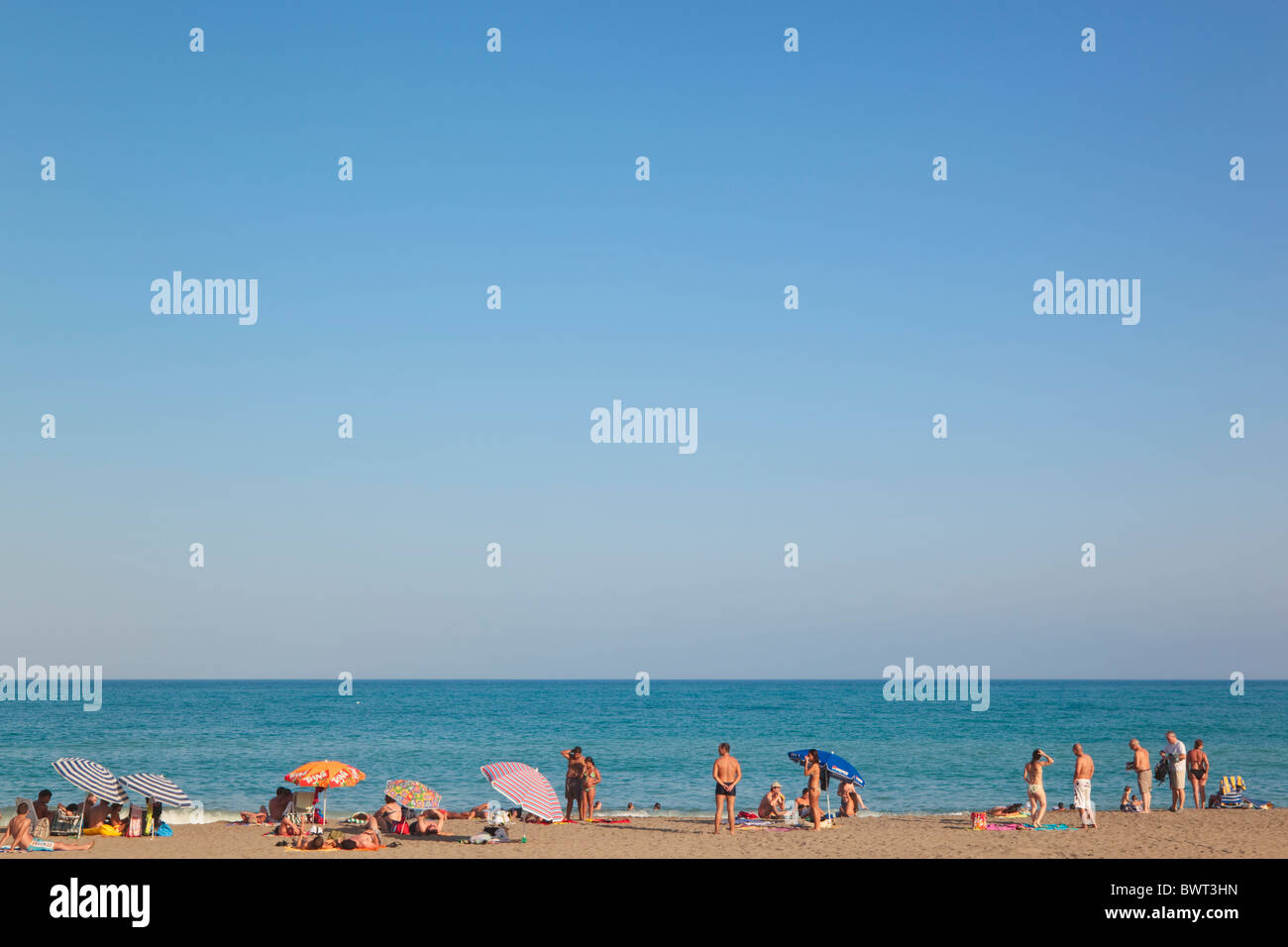 La spiaggia di Carihuela. Torremolinos Costa del Sol, provincia di Malaga, Spagna Foto Stock