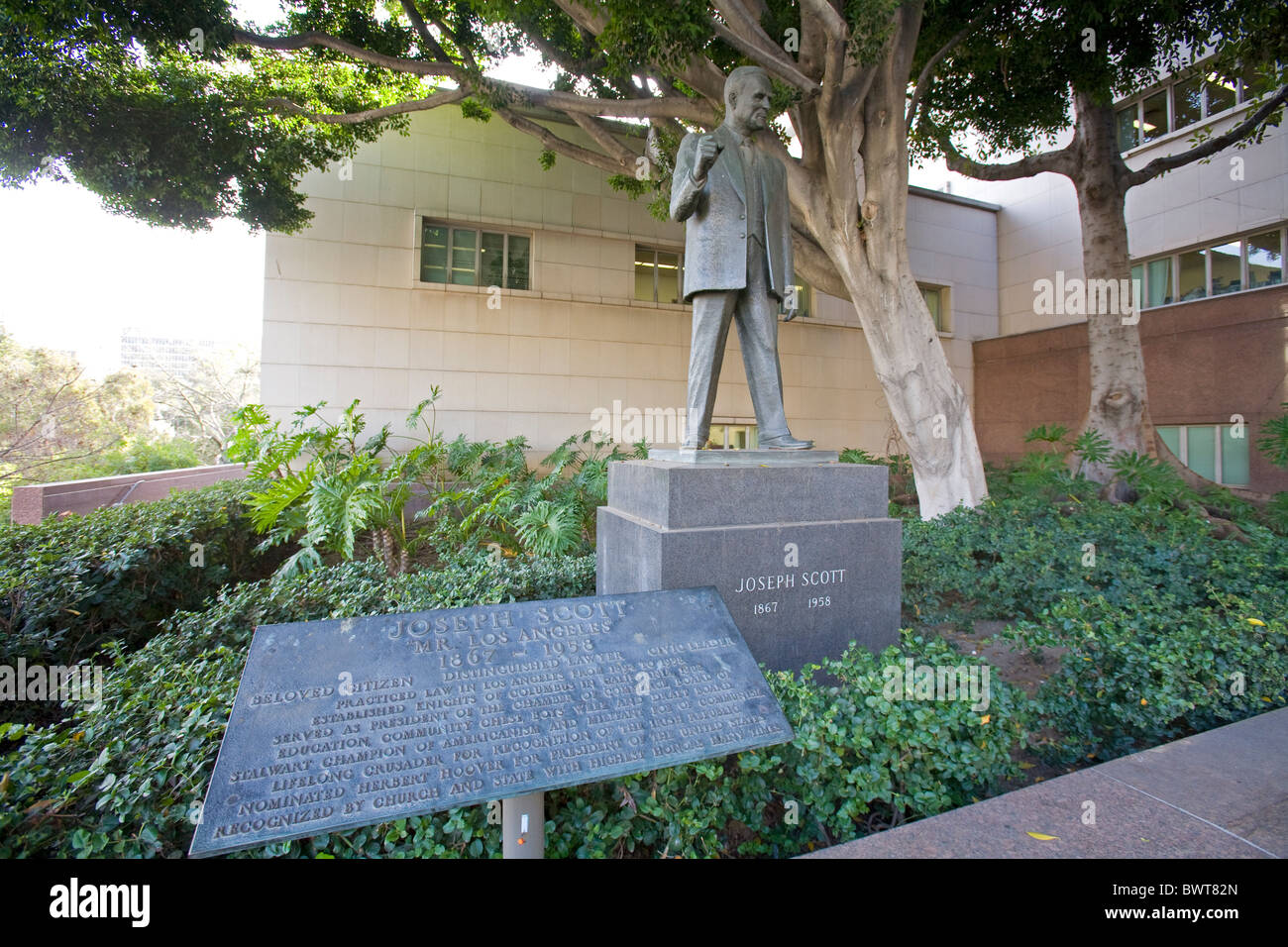 Statua di Joseph Scott davanti a Stanley Mosk Courthouse, prominente leader comunitari soprannominato il sig. Los Angeles Foto Stock