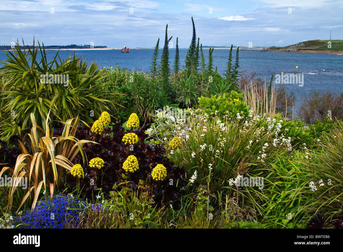 Vista da St Mary's - guardando verso Tresco, isole Scilly Cornwall, Regno Unito Foto Stock Vista da St Mary's - guardando verso Tresco, isole Scilly Cornwall, Regno Unito Foto Stock