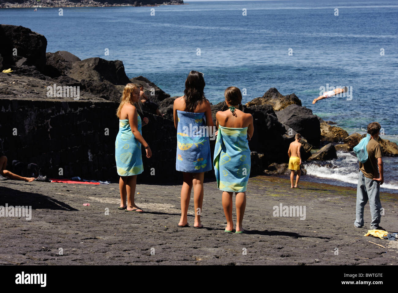 Piscine naturali (piscinas) vicino a Santo Antonio, Isola di Sao Miguel Foto Stock