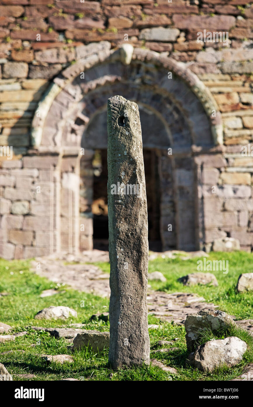 Il Kilmalkedar pietra ogham, penisola di Dingle, nella contea di kerry, munster, irlanda. Foto Stock
