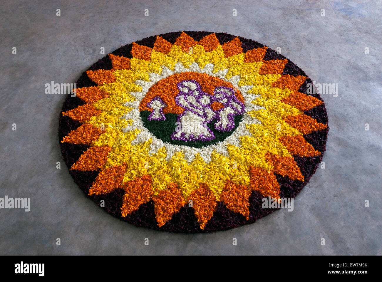 Decorazioni di fiori per il festival di onam, Kerala. India. Foto Stock