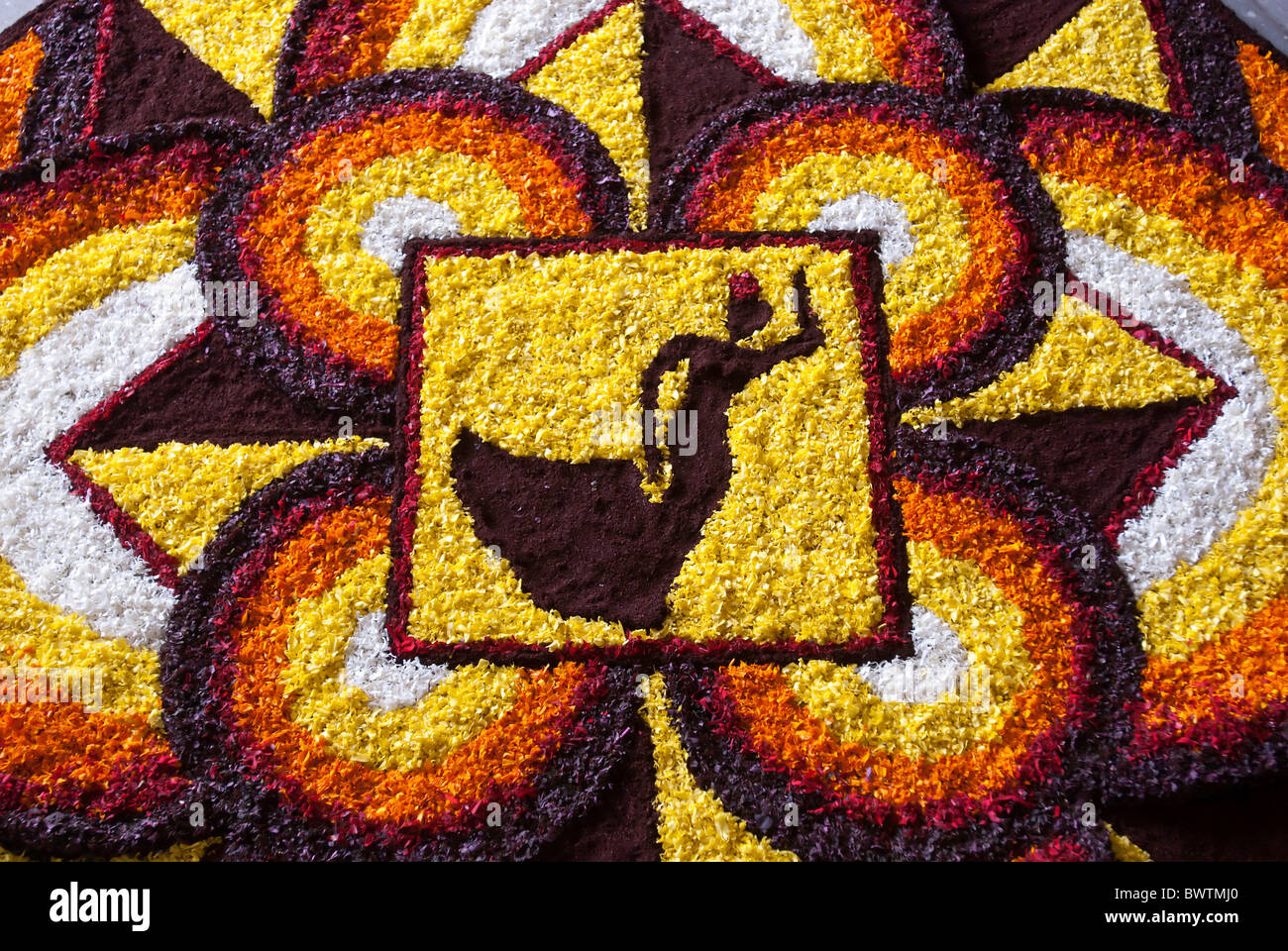 Decorazioni di fiori per il festival di onam, Kerala. India. Foto Stock