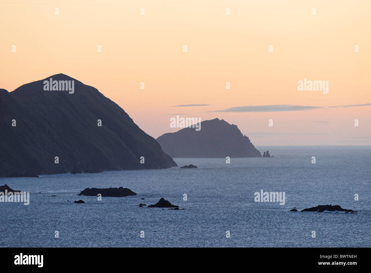 Grande Isola di Blasket al tramonto, nella contea di kerry, munster, irlanda. Foto Stock