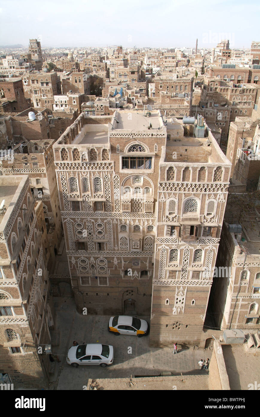 Yemen Sana'a Sanaa Old San'un'architettura città vecchia città del patrimonio mondiale UNESCO Arabian arabo Arab t.r.a. Foto Stock