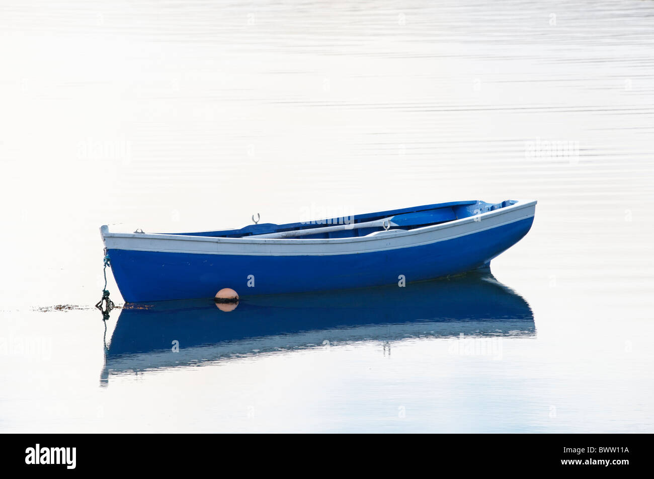 Blu barca a remi ormeggiate in Cove Harbour, il Castello di Baia, County Kerry, munster, irlanda. Foto Stock