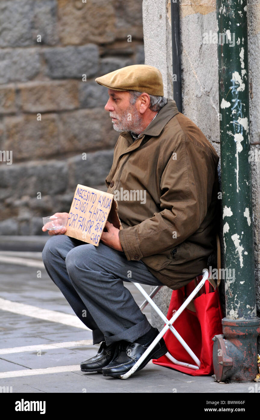 Beggar sulla strada in Spagna Foto Stock