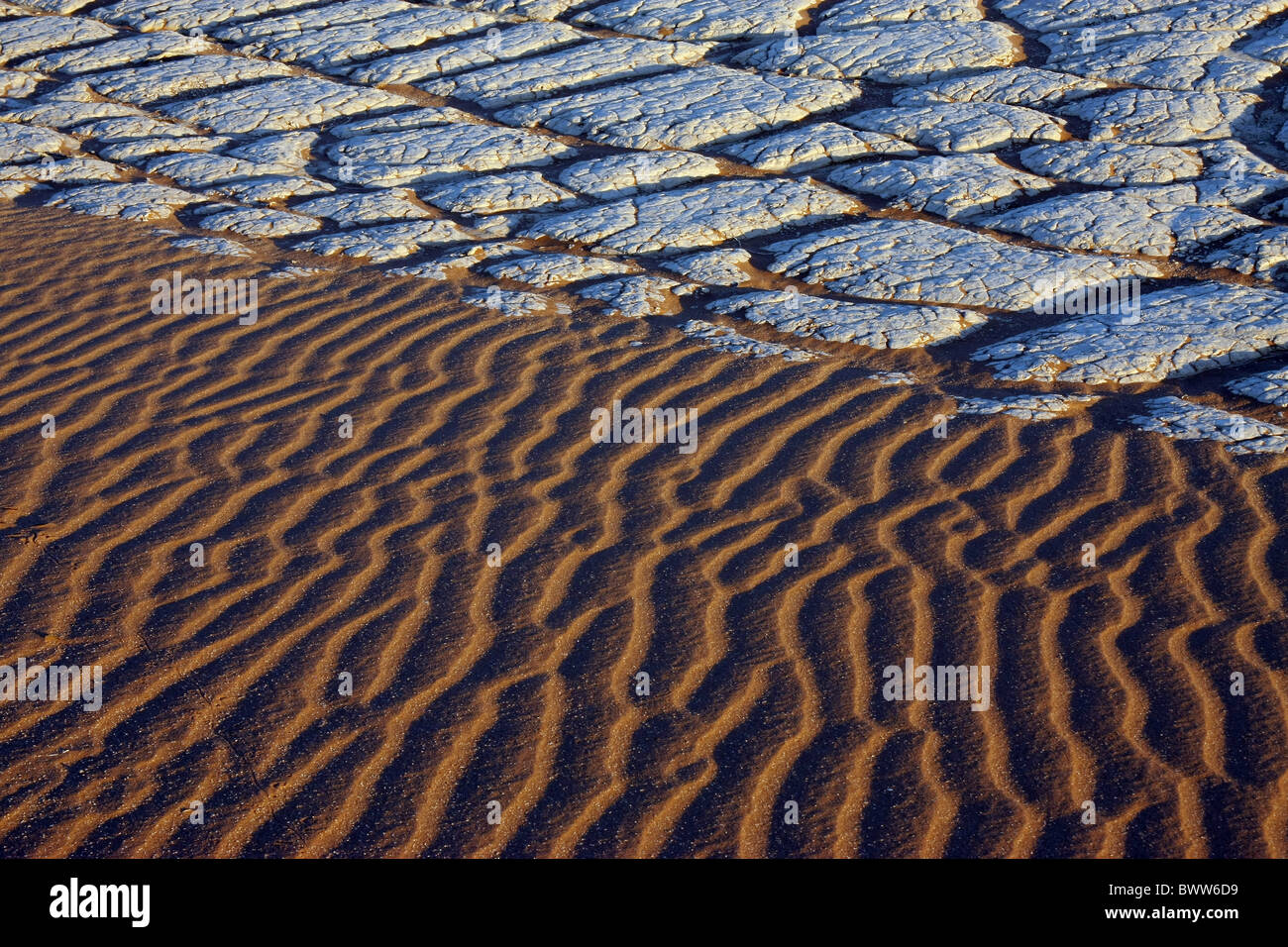 Area di argilla antico lago-letto esposta da eroso Foto Stock