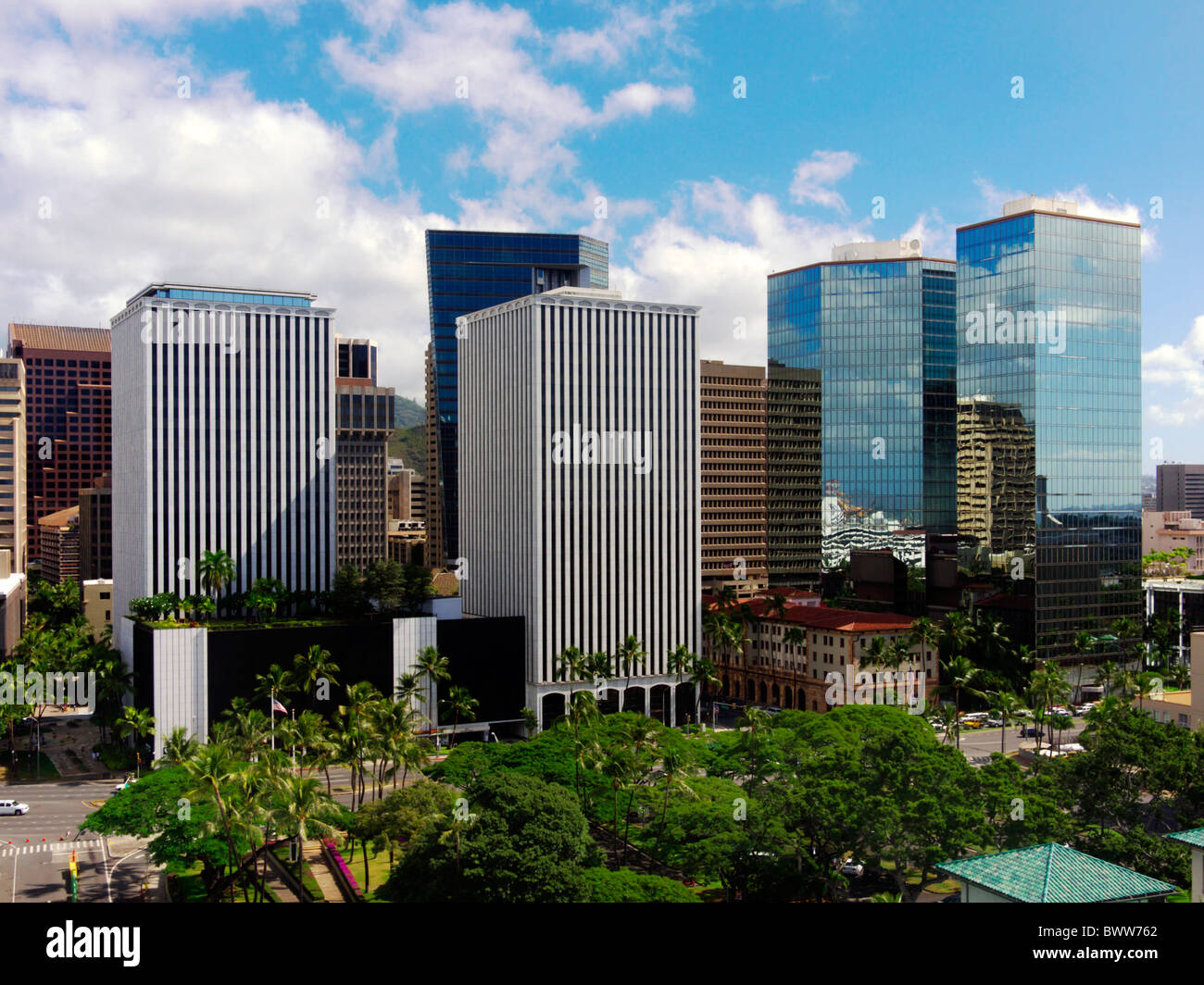 Nel centro cittadino di Honolulu con centro finanziario Foto Stock