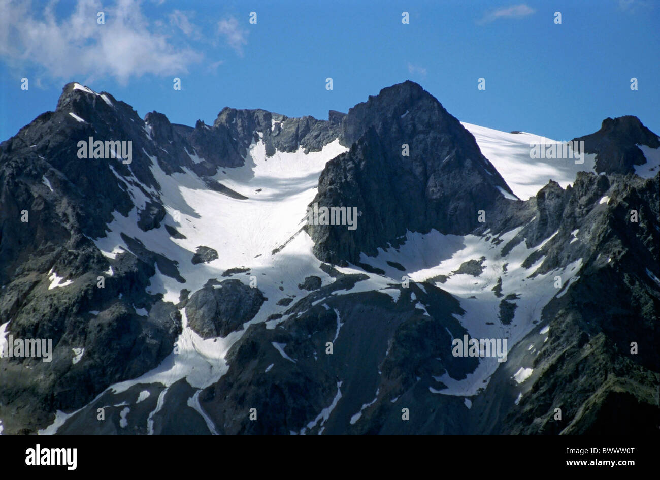 Francia Alpi Barra degli Ecrins e la Meije ghiacciai dal Vertice Prorel Foto Stock