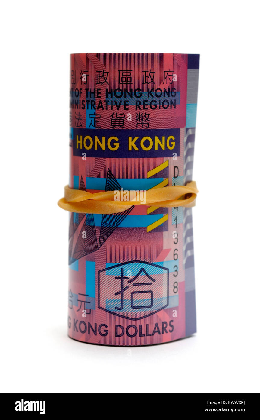 Rotolo di 10 Dieci Dollaro di Hong Kong di banconote. Foto Stock