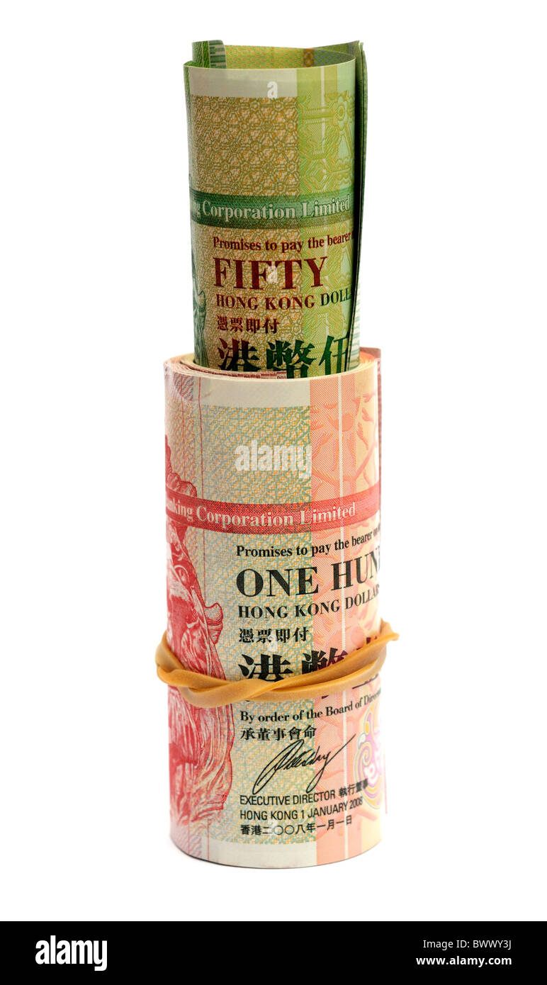 Rotoli di dollaro di Hong Kong di banconote. Foto Stock