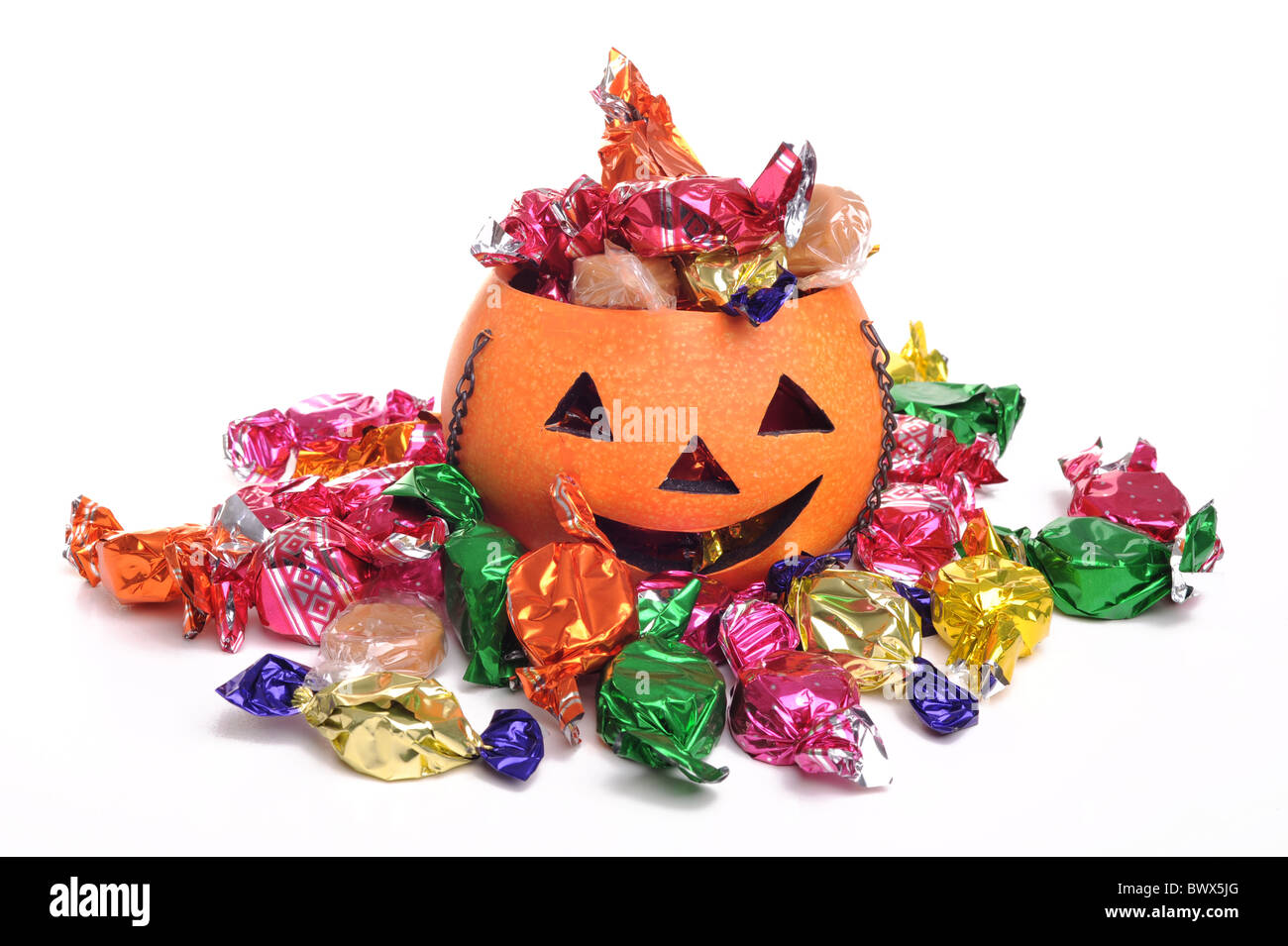 Jack-o-Lantern e candy Foto Stock