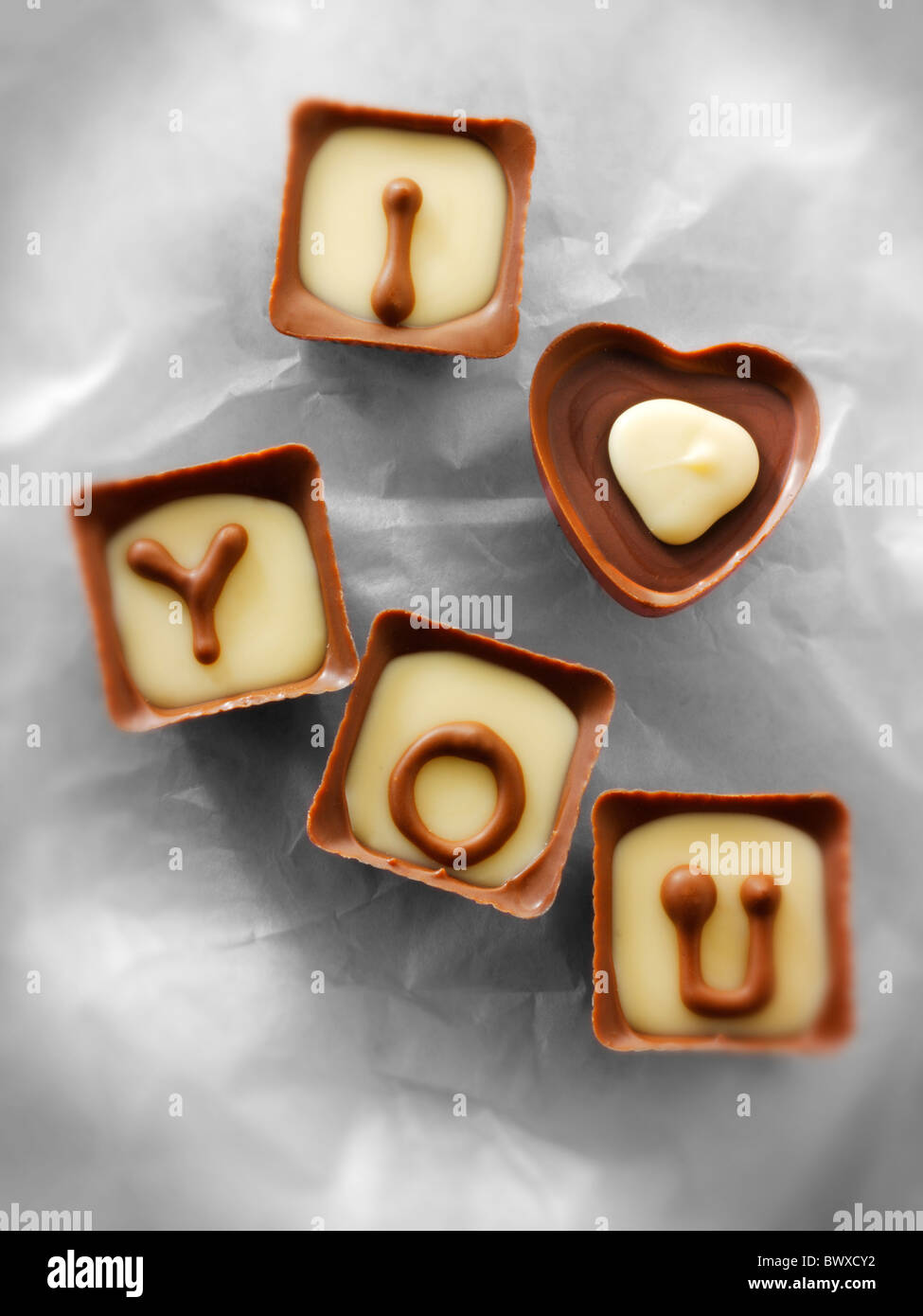 "Ti amo" o di San Valentino Festa della Mamma cioccolatini Foto Stock