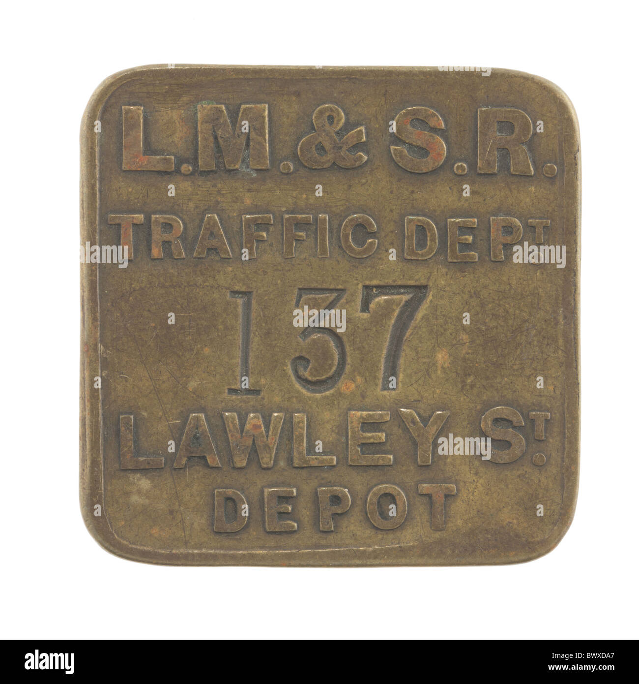 Londra, Midland, & ferrovia scozzese token per Lawley Street Depot in Birmingham, Inghilterra. Foto Stock