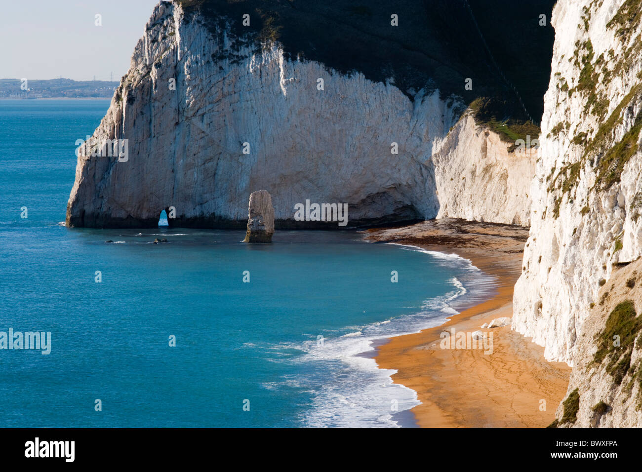 Bat la testa e Bat dal foro vicino alla porta di Durdle, Dorset, Regno Unito Foto Stock