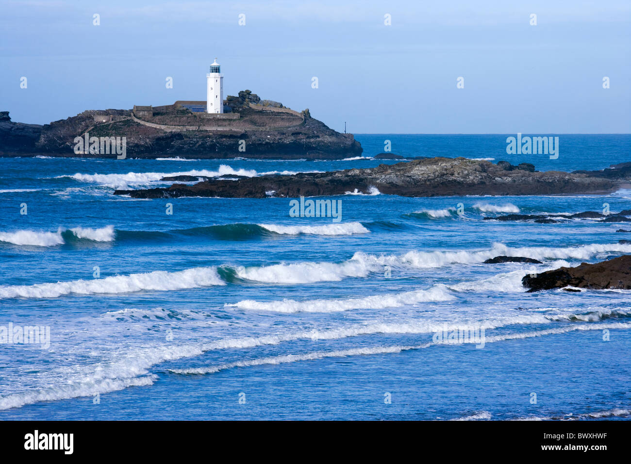 Godrevy Lighthouse, Cornwall, Regno Unito Foto Stock