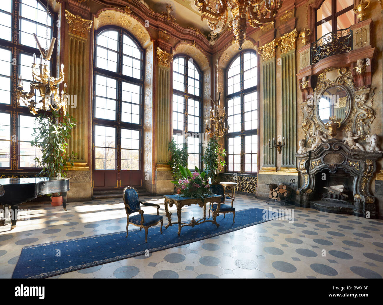 Il castello di Ksiaz - Interni - Maksymilian Hall, Sudeti montagne, Slesia, Polonia Foto Stock