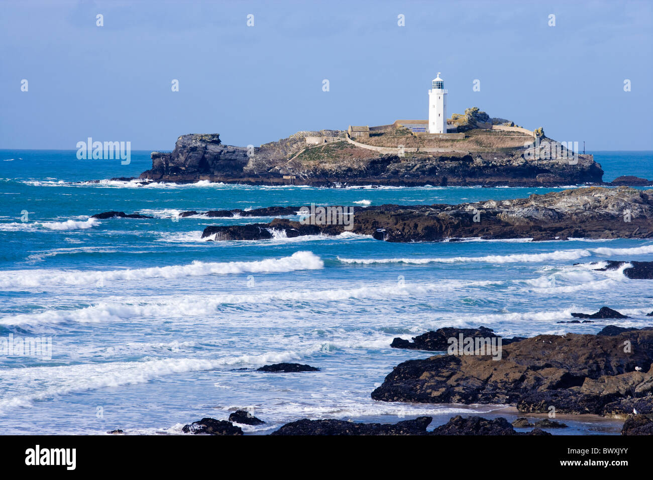 Godrevy Lighthouse, Cornwall, Regno Unito Foto Stock