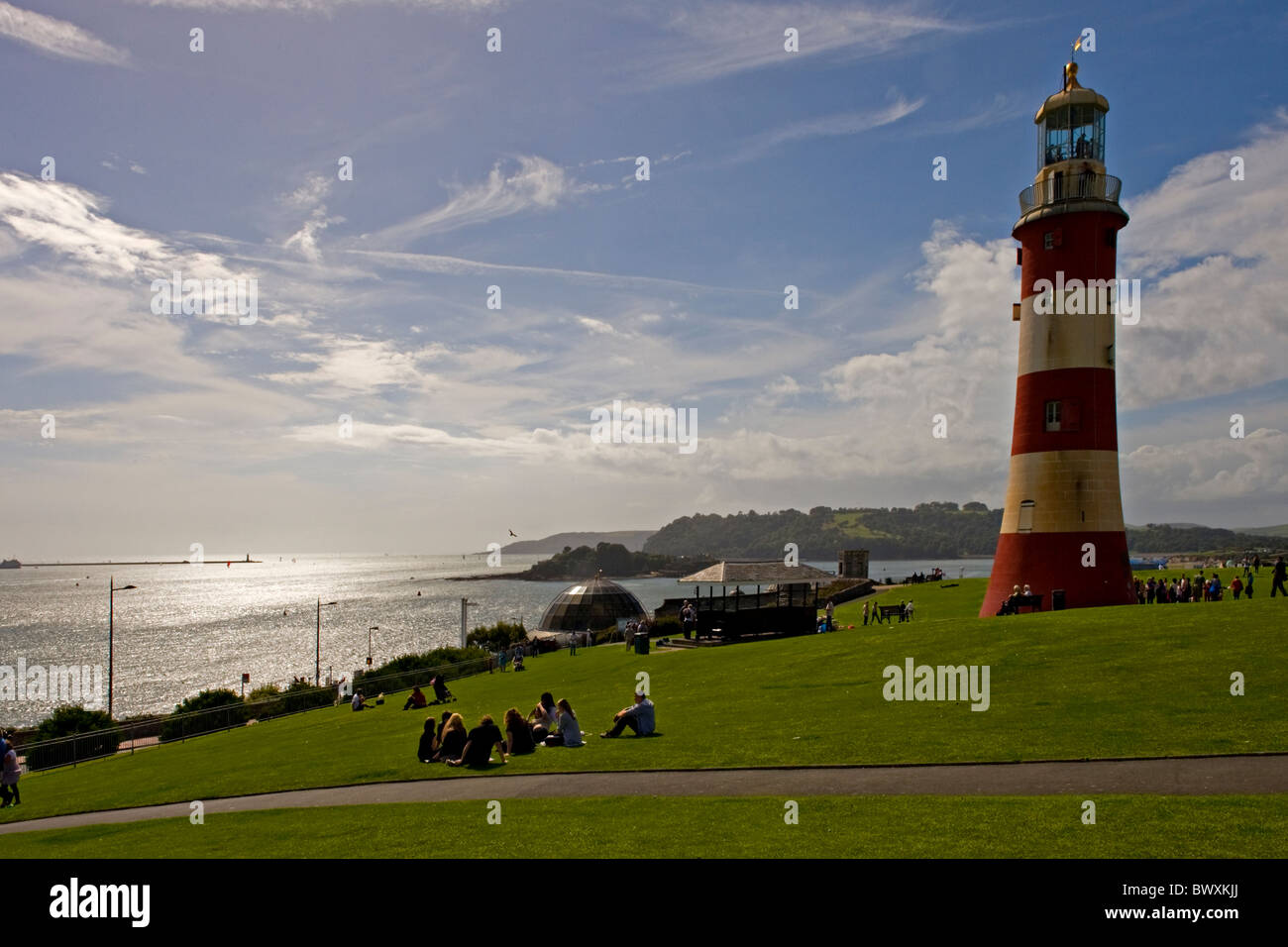 Plymouth Hoe e Smeaton's Tower, Plymouth, Devon, Regno Unito Foto Stock
