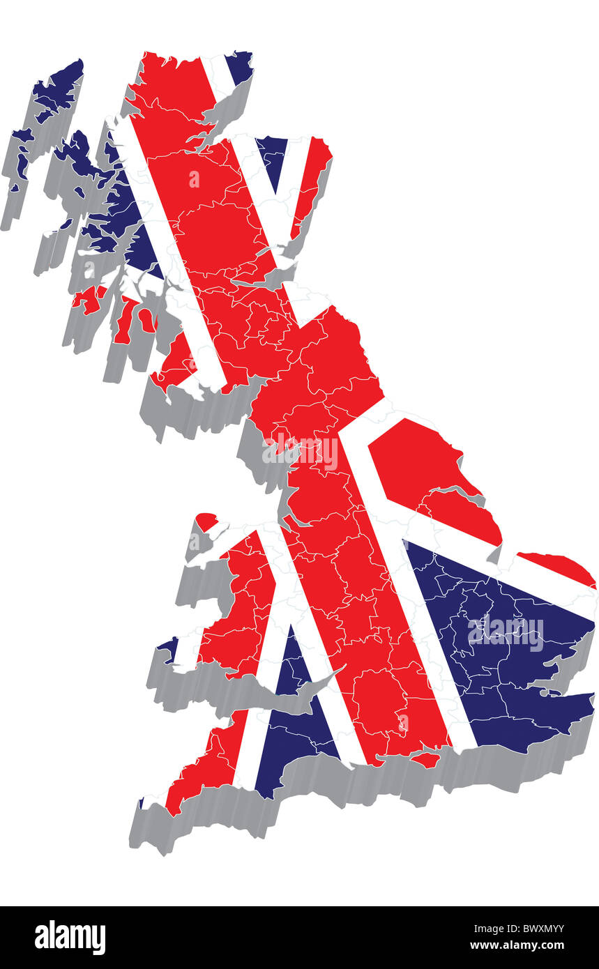 C'è una mappa in 3d del Regno Unito con bandiera sul Foto Stock