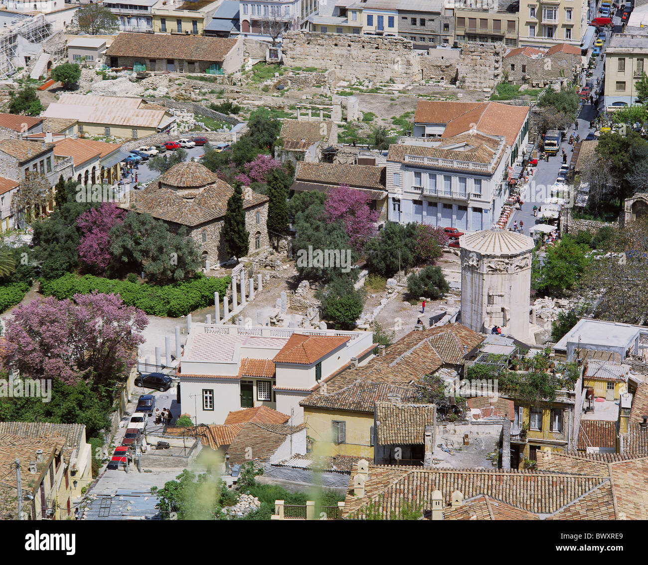 Grecia Atene panoramica torre di Plaka rook dei venti paranco Foto Stock