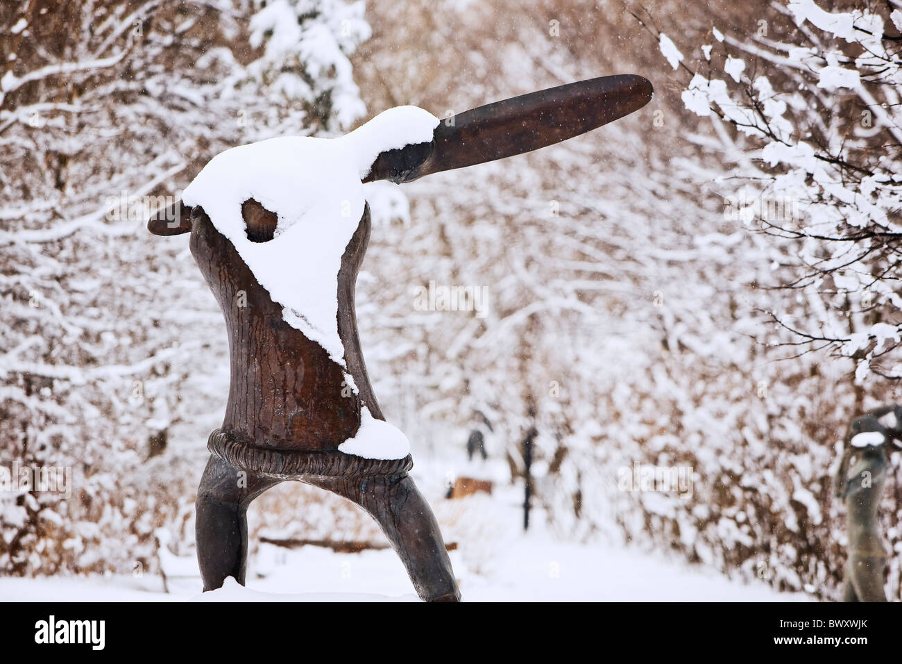 Leo Mol Sculpture Garden in inverno, Assiniboine Park, Winnipeg, Manitoba, Canada Foto Stock