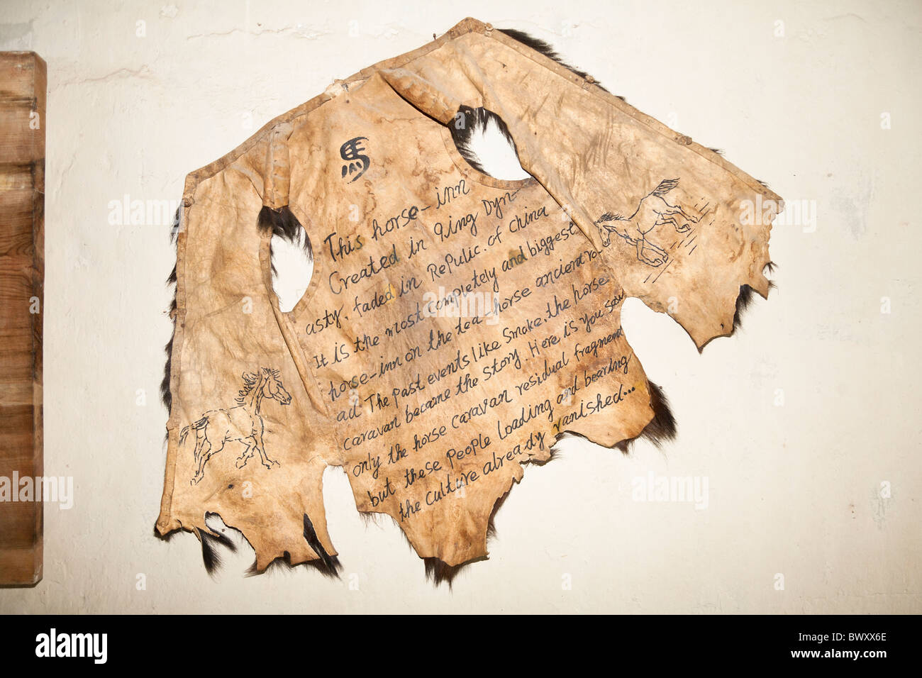 Pelle di animale presentano, Yunnan Horse Caravan Museo Culturale, Yunnanyi, nella provincia dello Yunnan in Cina Foto Stock