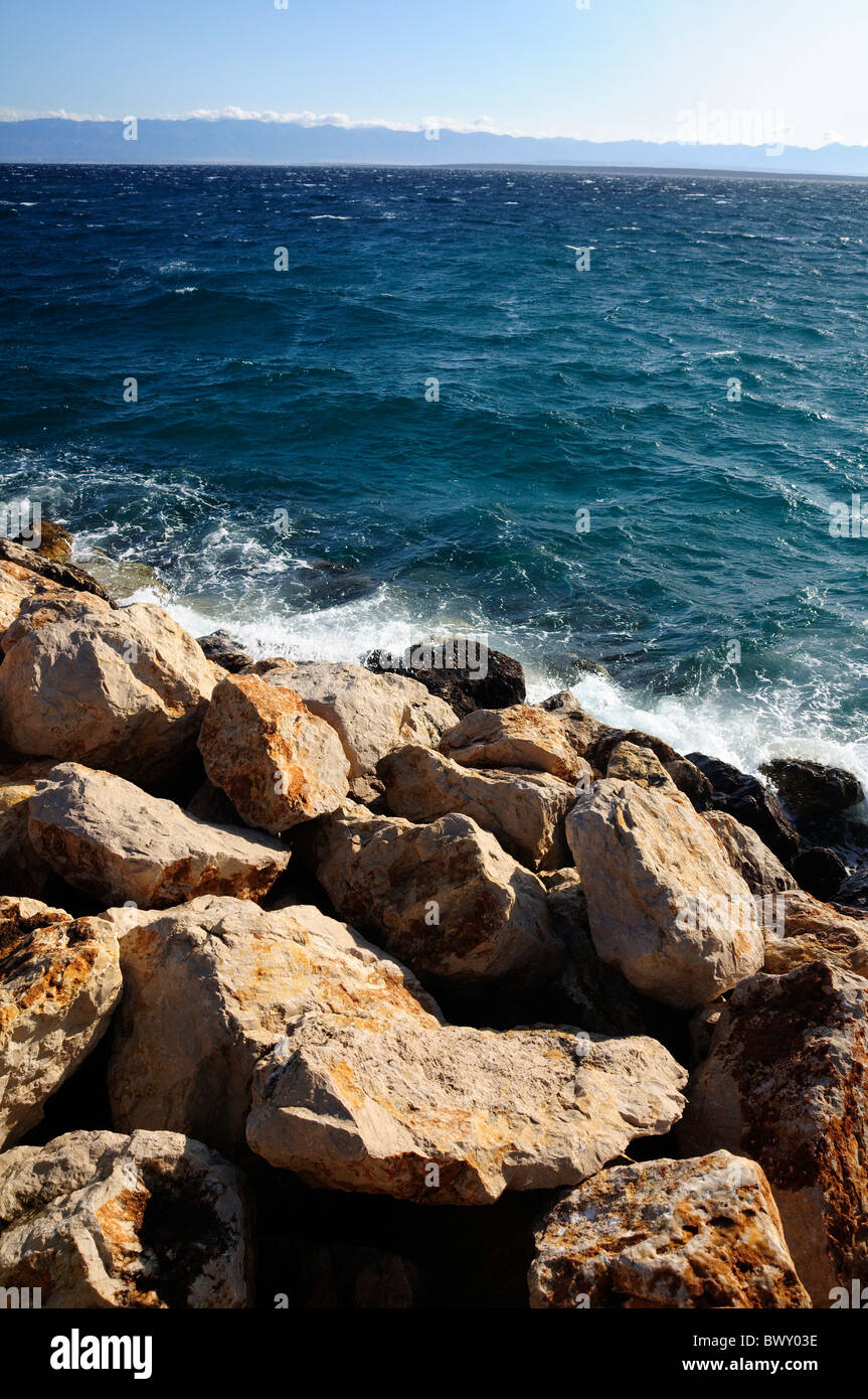 Seascape, seawall dettaglio, Isola Silba, Croazia Foto Stock