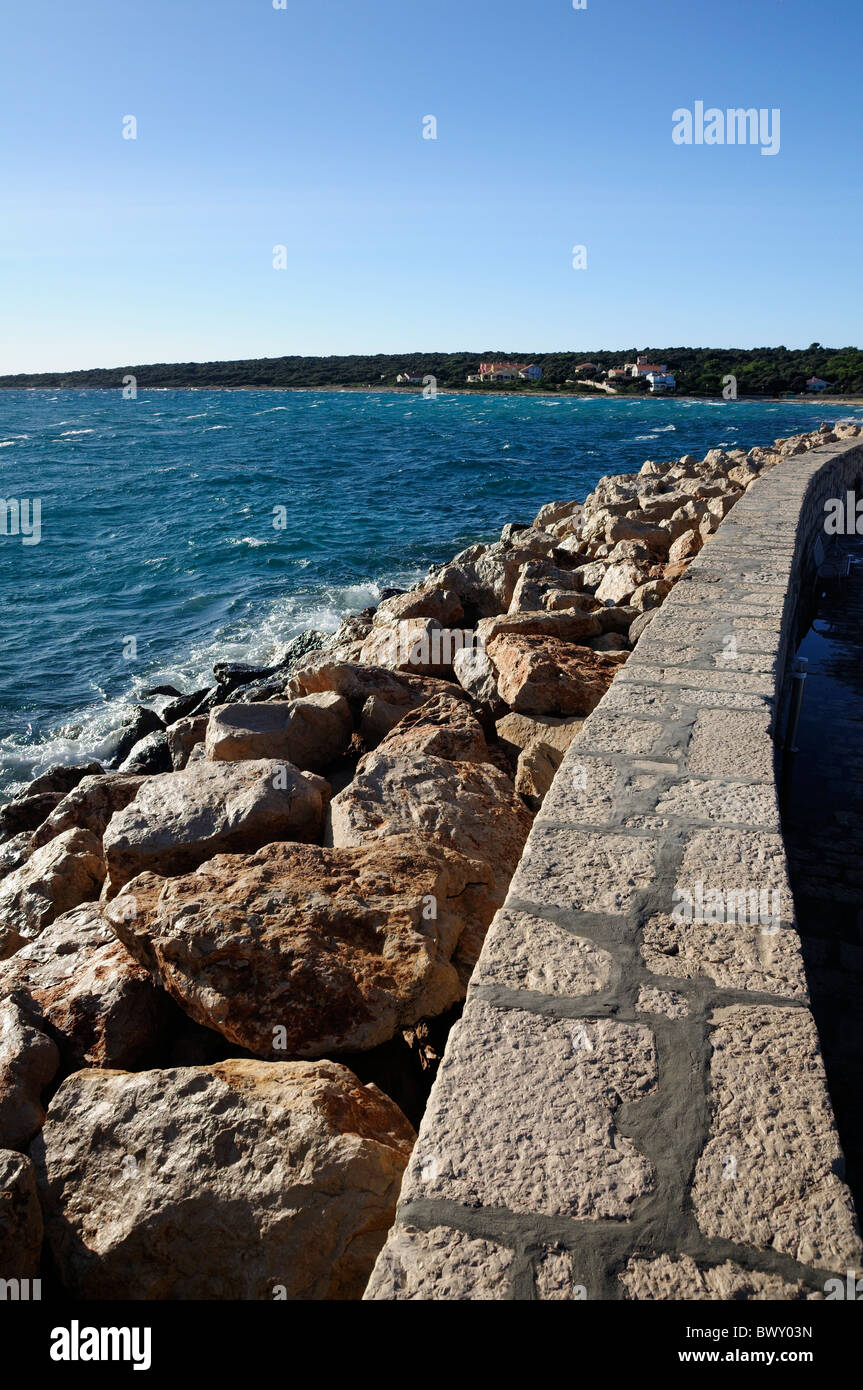 Seascape, seawall dettaglio, Isola Silba, Croazia Foto Stock