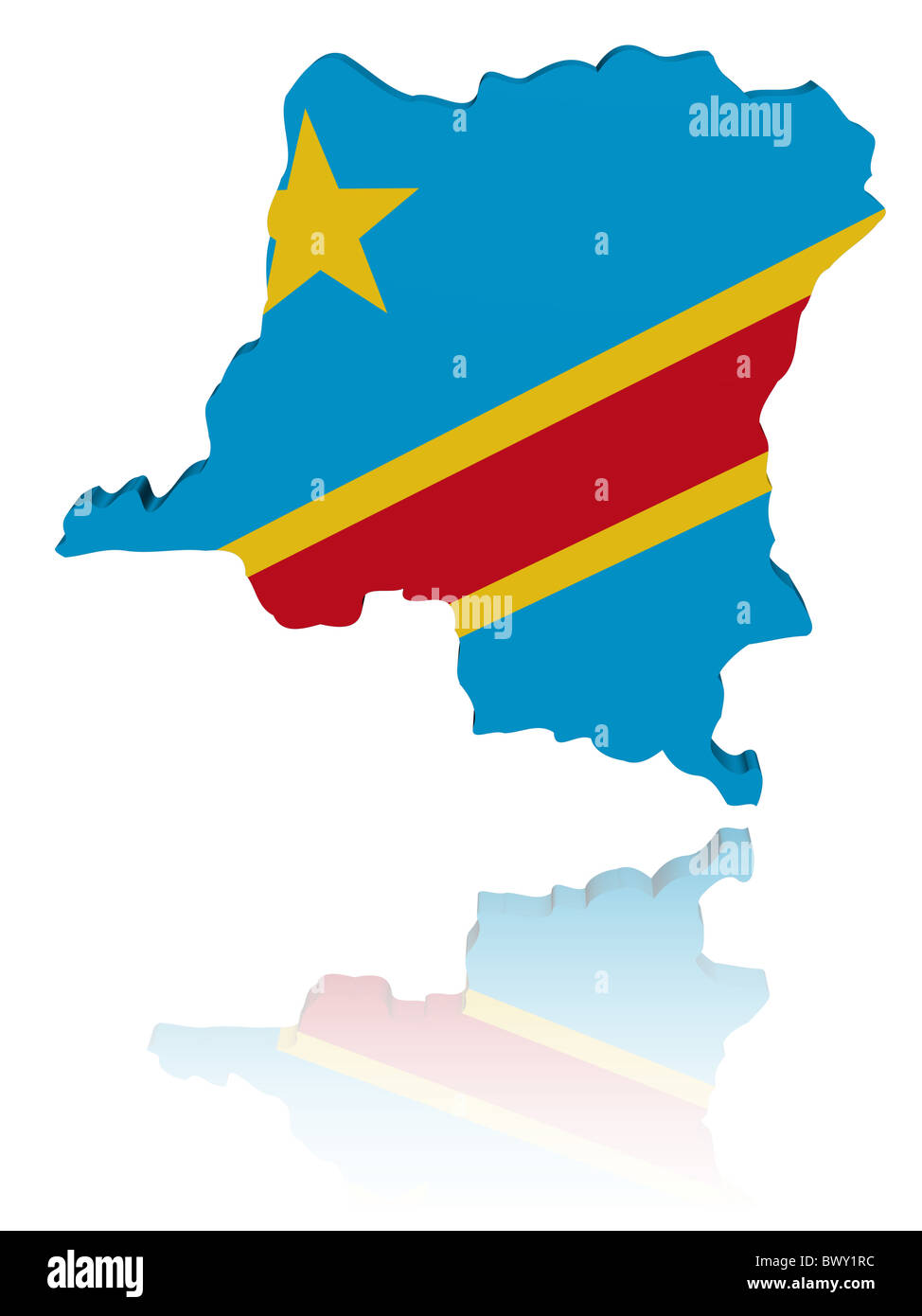 Repubblica democratica del Congo bandiera mappa 3D render con illustrazione di riflessione Foto Stock