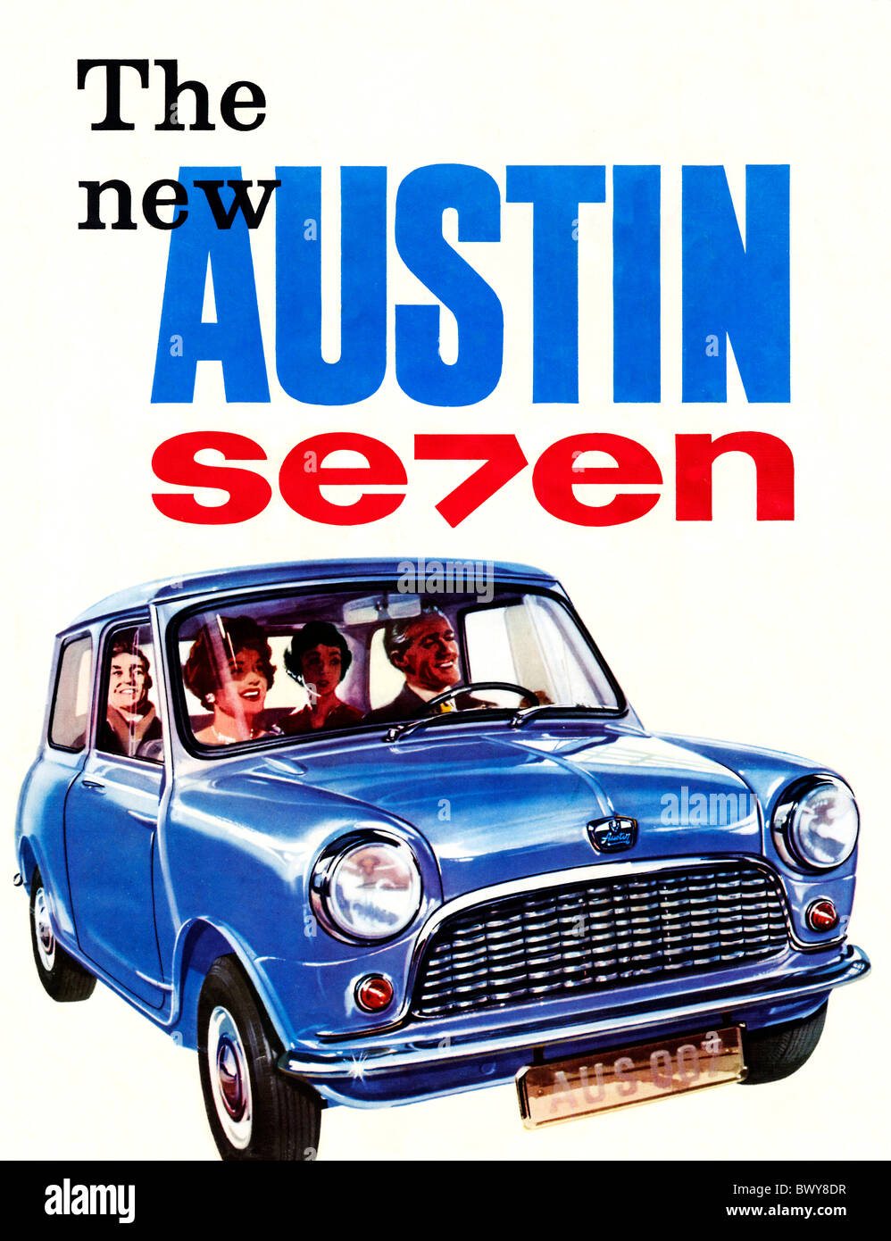 Austin sette, 1959 Copertina della brochure per la nuova vettura progettata da Sir Alec Issigonis che divenne l'iconica inglese in mini Foto Stock