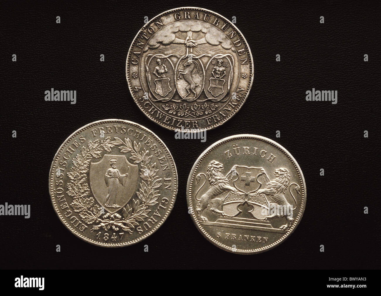 Commercio commerce antiquariato arte classica di vecchie monete Svizzera Europa Schaffhausen Schwyz in Archivio federale Foto Stock