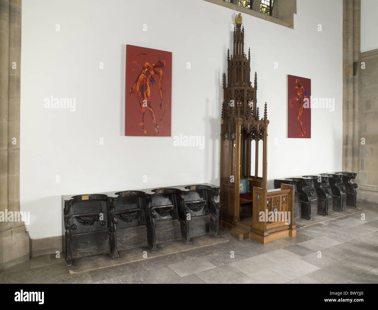 Blackburn Cattedrale transetto nord, cudiero bancarelle pensato per venire da Whalley Abbey Foto Stock