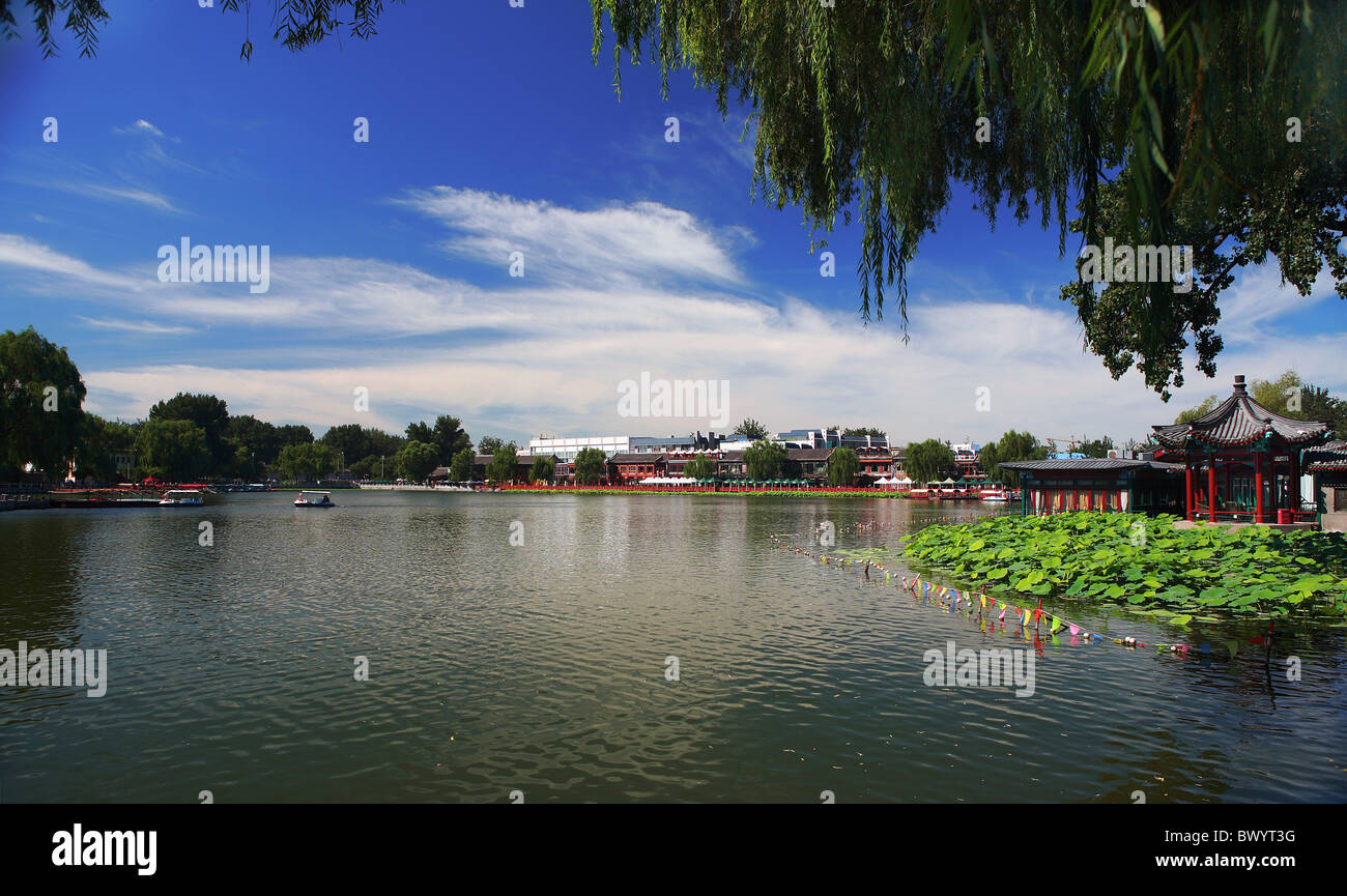 L'Houhai Lake in estate, Pechino, Cina Foto Stock