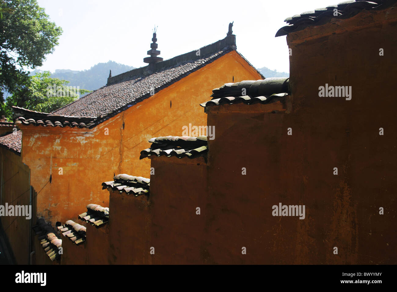 Dettagli di temple hall architettura, Yueshen Hall, il Monte Jiuhua, Qingyang, provincia di Anhui, Cina Foto Stock
