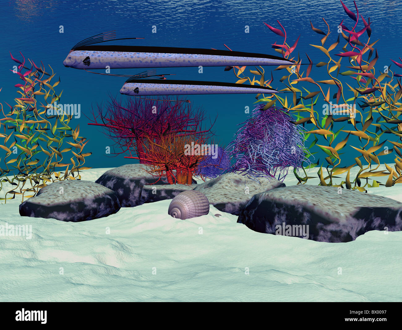 Reef - Esotica Oarfish nuotare nel corso di una colorata barriera corallina. Foto Stock
