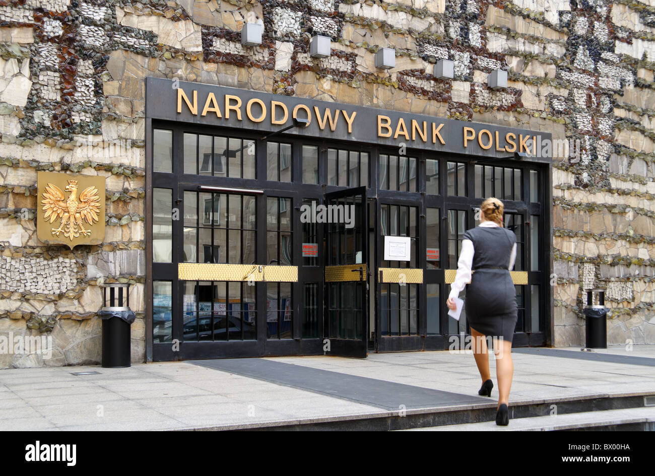 Ingresso alla Banca nazionale di Polonia - Varsavia, Polonia Foto Stock