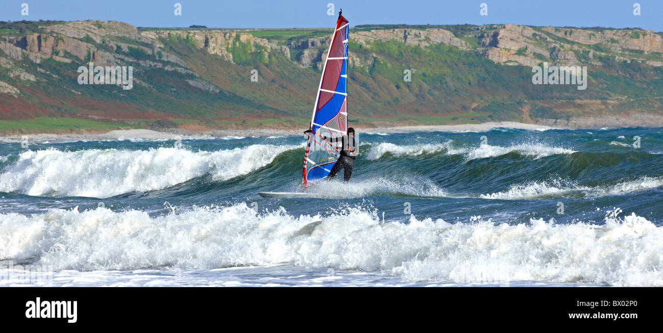 Wind surf alla Penisola di Gower Galles Foto Stock