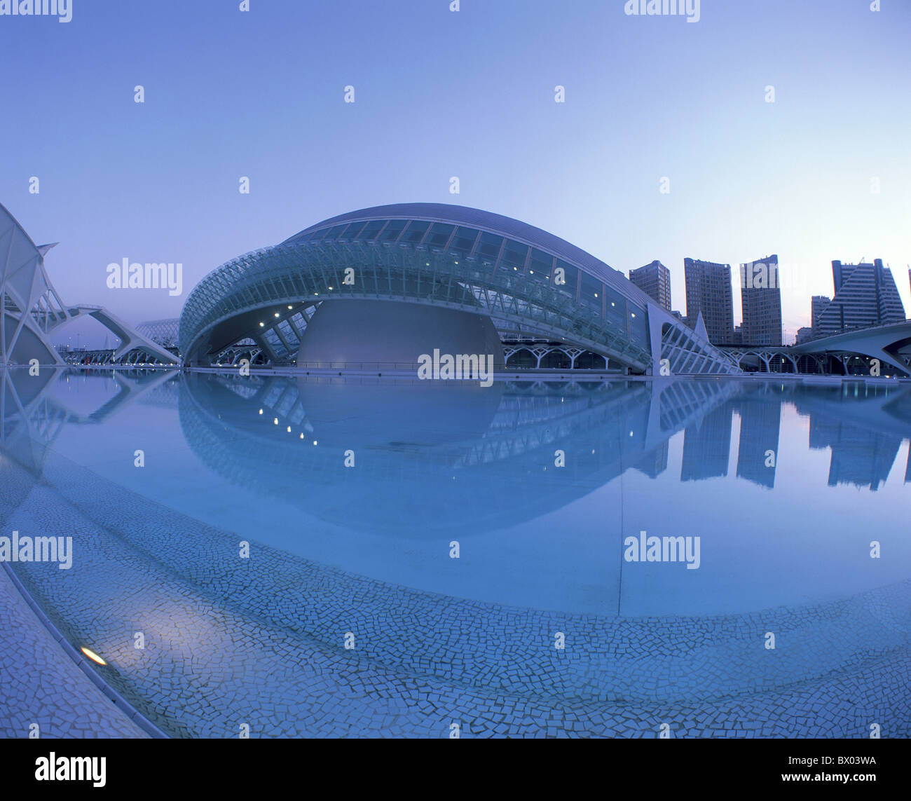 Architettura moderna notte di notte Santiago Calatrava Spagna Europa città città città città delle arti di competenze Foto Stock