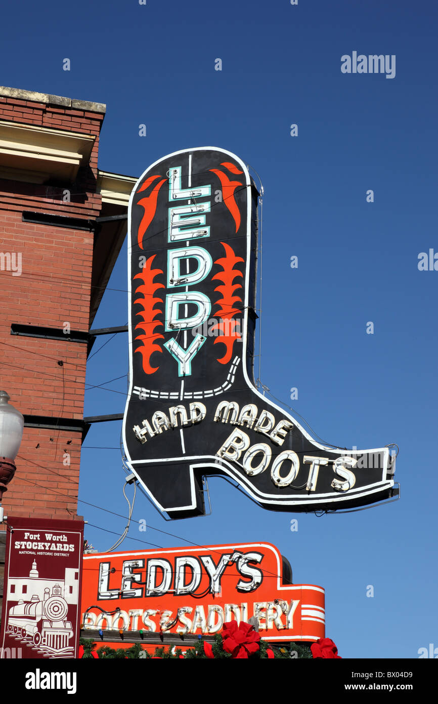 Cowboy boot segno, Leddy's stivali, Fort Worth, Texas, Stati Uniti d'America Foto Stock