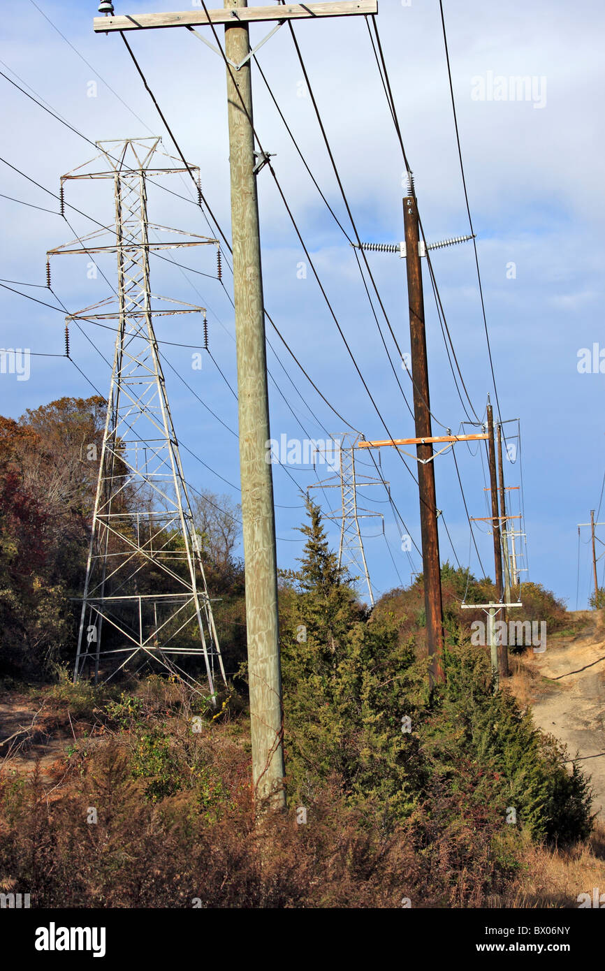Le linee di utilità, Long Island NY Foto Stock