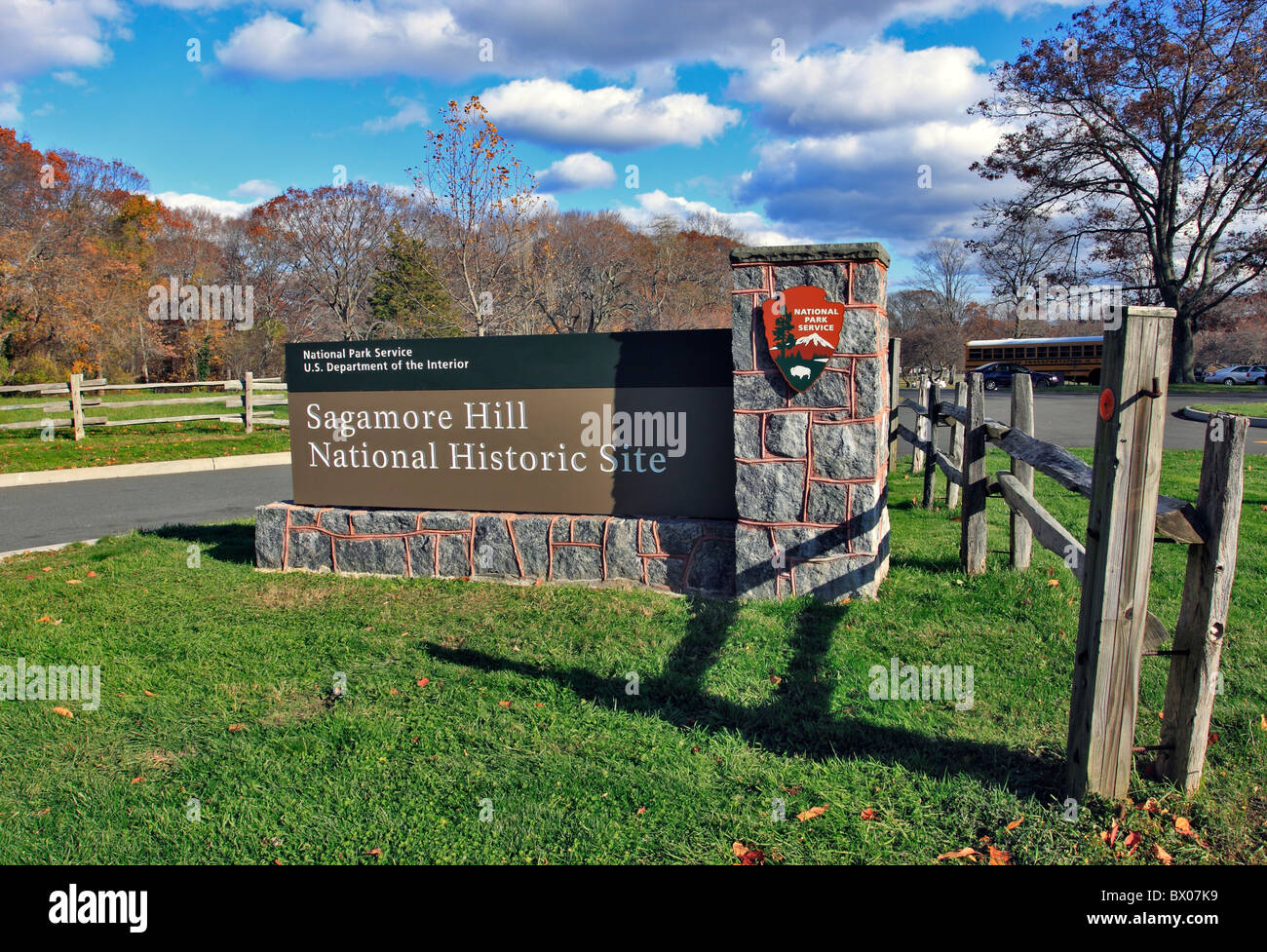 Ingresso al Sagamore Hill - casa storica di Theodore Roosevelt, ventiseiesimo Presidente degli Stati Uniti, Oyster Bay, Long Island NY Foto Stock