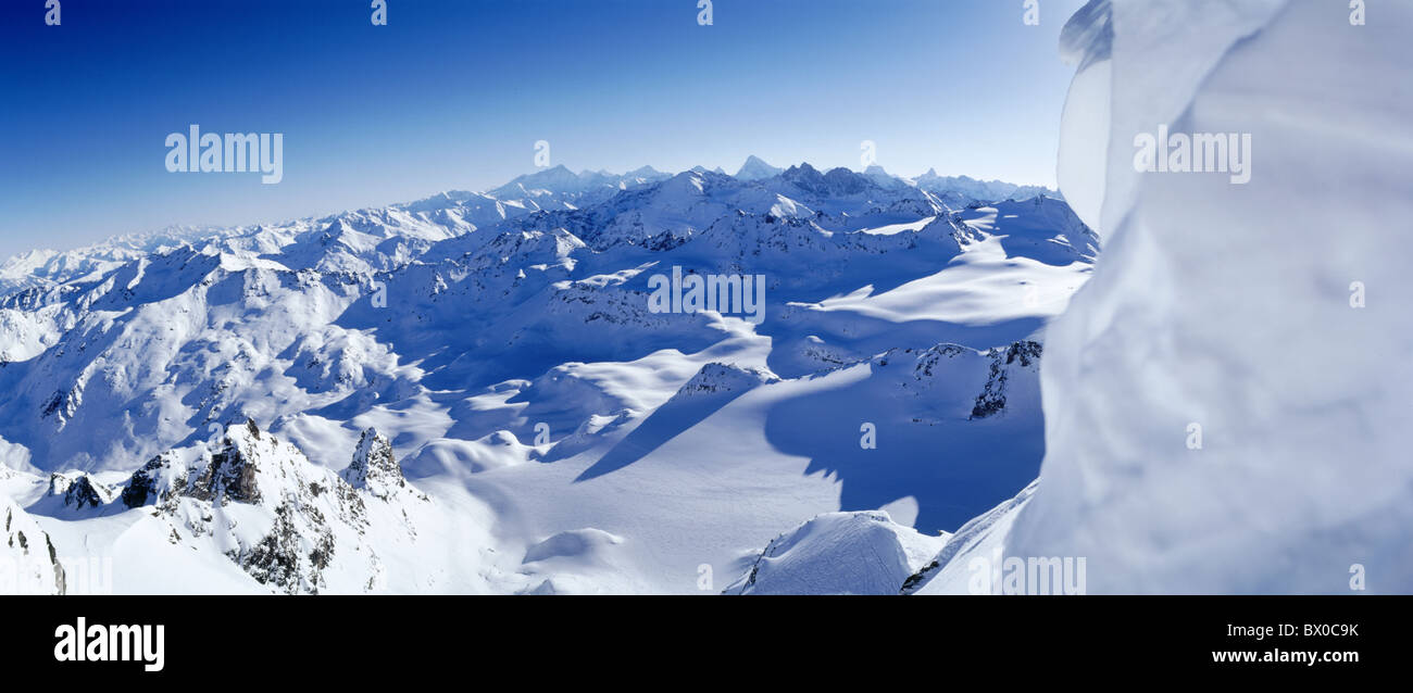 Alpi alpine vista Mont Fort montagna panorama panorama Europa Svizzera Vallese Alpi alpine ampio angolo w Foto Stock