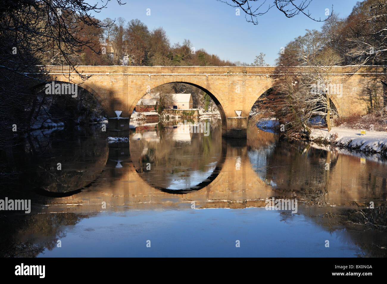 Prebends ponte sopra il fiume usura in Durham City, England, Regno Unito Foto Stock