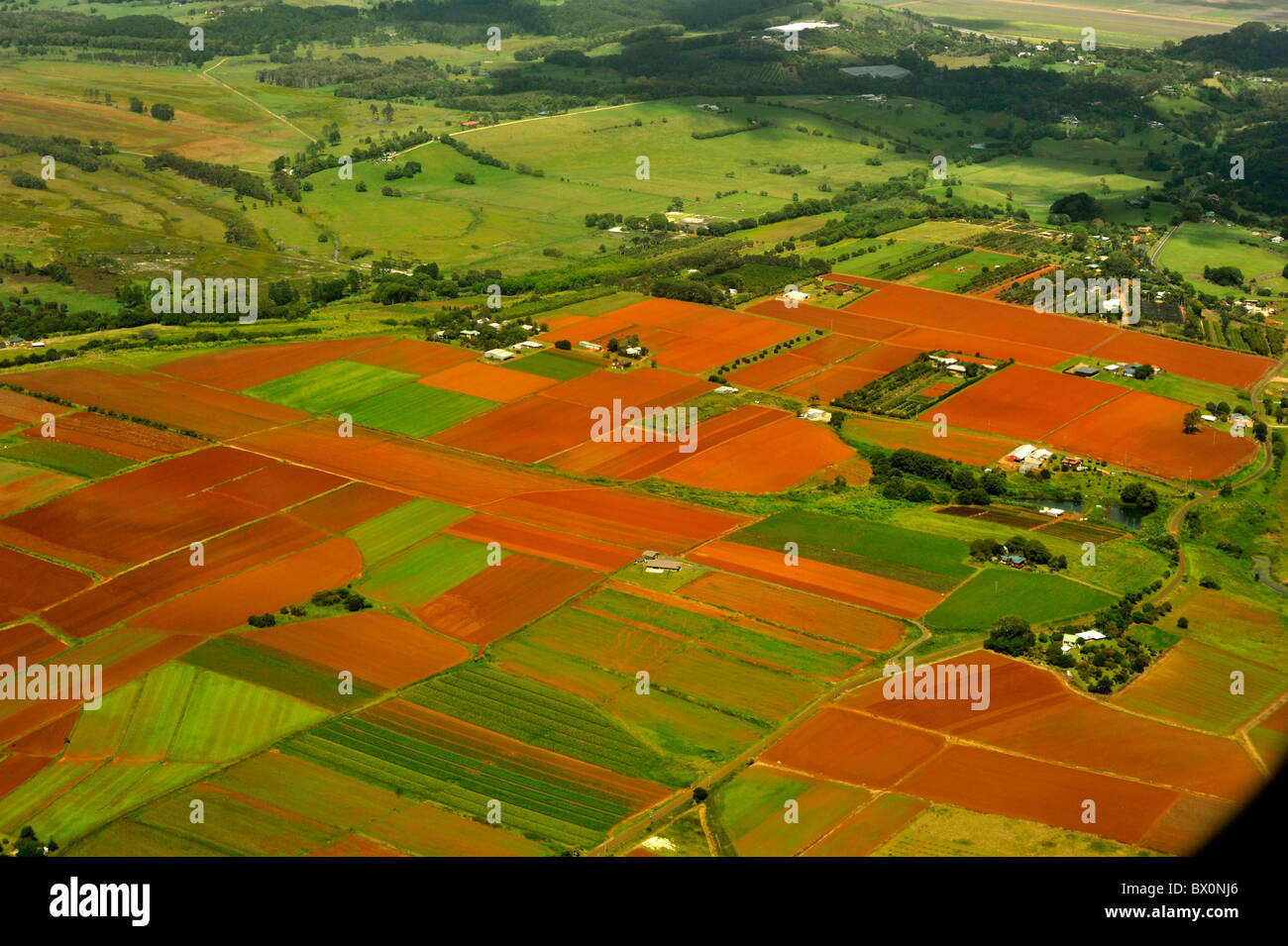 Un mosaico di superfici agricole costiere nel nord del New South Wales AUSTRALIA Foto Stock