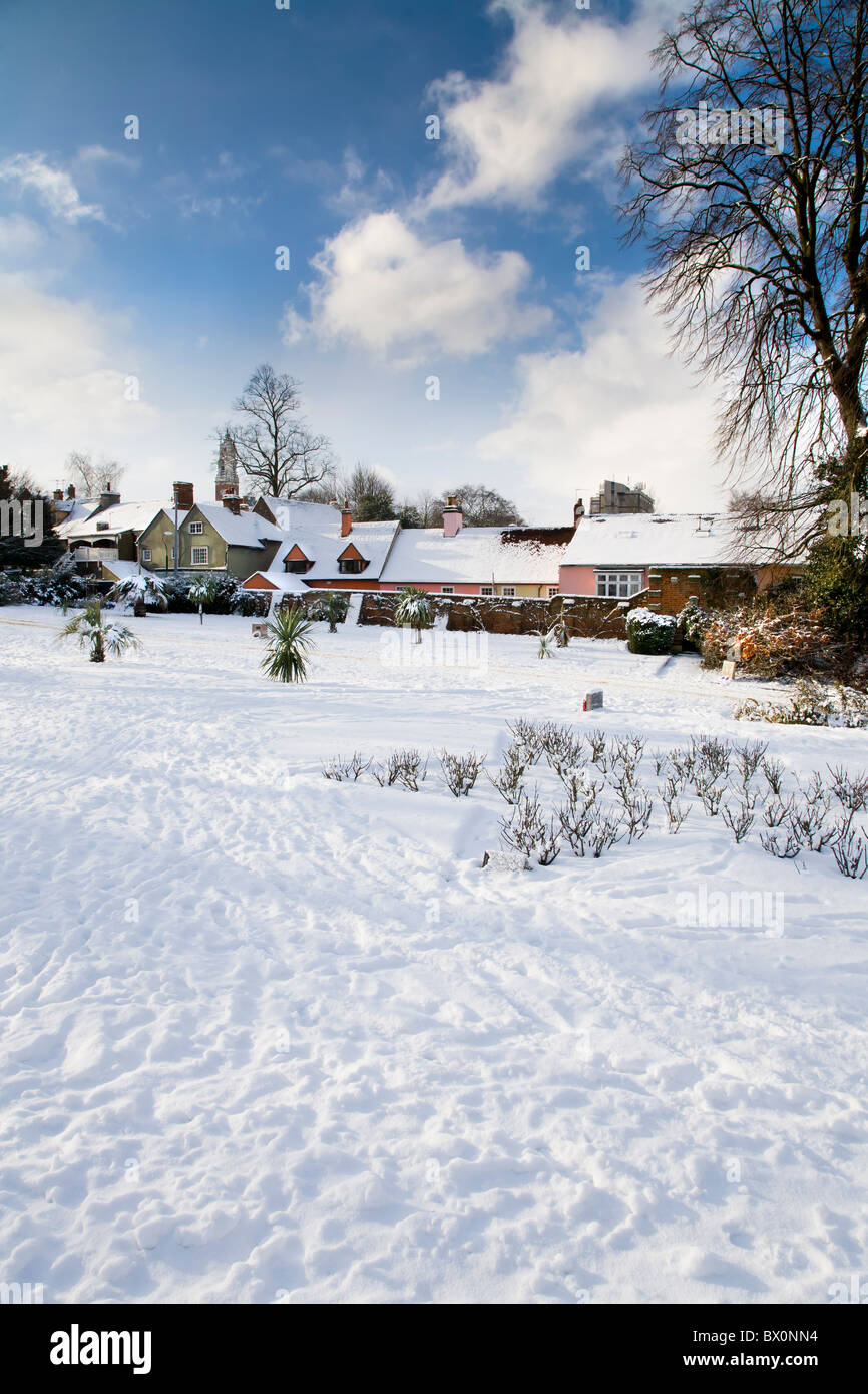 COLCHESTER CASTLE PARK nella neve. Foto Stock