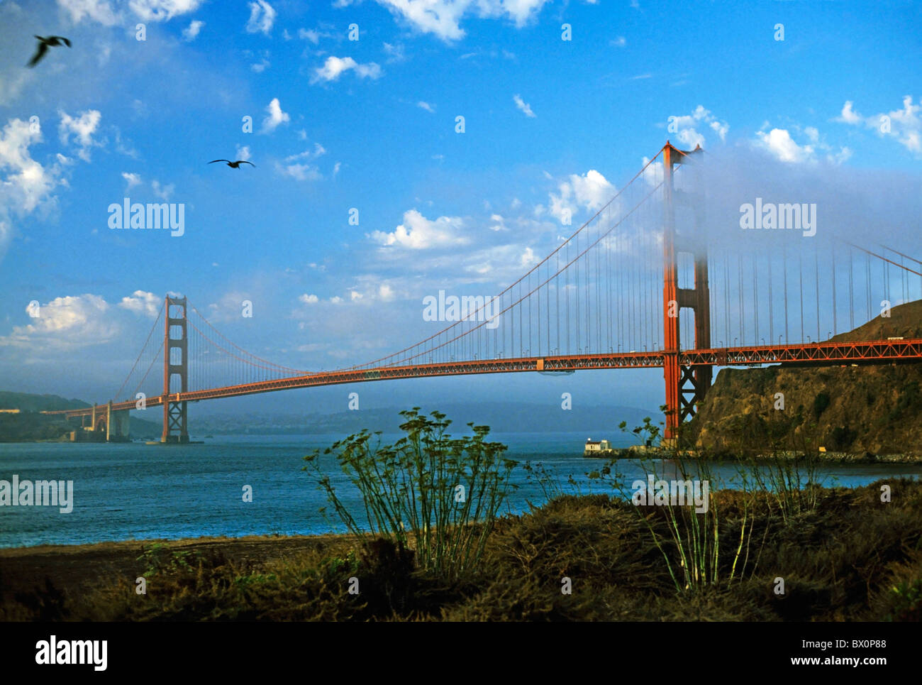 Golden Gate Bridge al mattino con nebbia rising, San Francisco, California, Stati Uniti d'America. Foto Stock